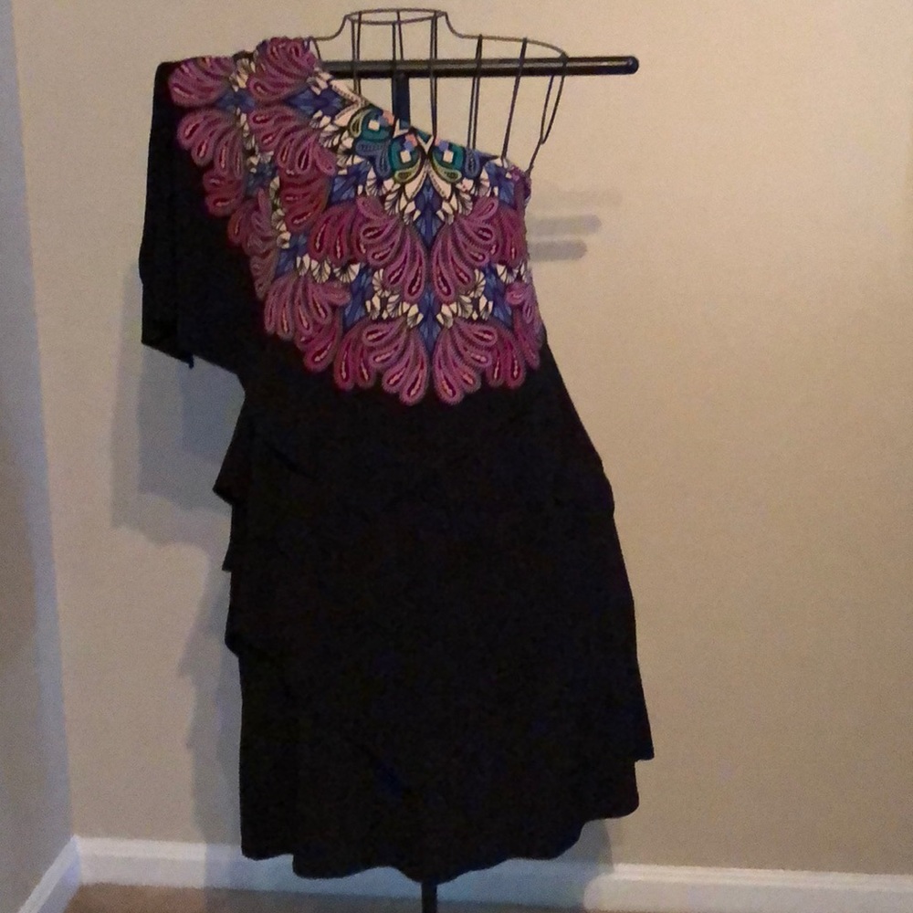 Black printed one shoulder dress